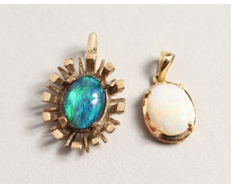 TWO SMALL GOLD OPAL PENDANTS