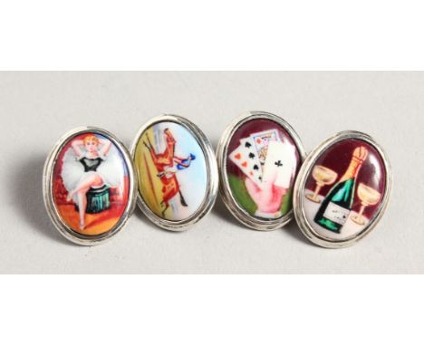 A SILVER AN ENAMEL 4 VICES CUFF LINKS