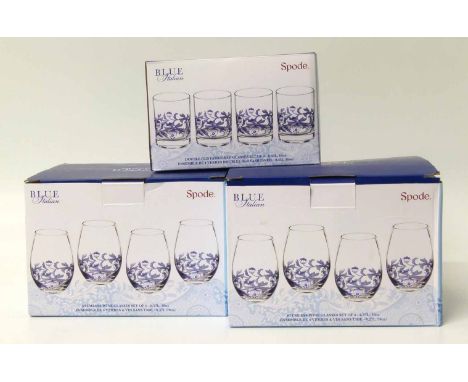 Three boxes of Spode blue Italian glasses Unfortunately we are unable to do condition reports and extra images for our Interi