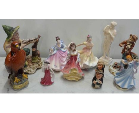 Renaissance figure Sheridan, Coalport Poppy, Royal Doulton Rebecca and Ninette, two Doulton Tobys, two Capo figures and Beswi