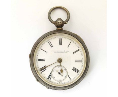 A silver pocket watch "Collingwood & Son", Middlesbrough, subsidary seconds dial to 6'o'clock, engine turne decoration to rev