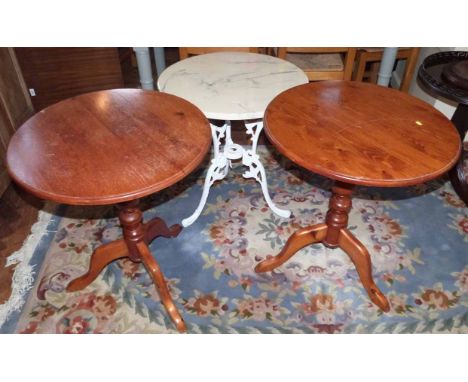 Two pink tripod table and pub style round table or metal base, each 60cm diameter. Unfortunately we are unable to do conditio