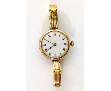 A ladies vintage 9ct gold wrist watch on epanding bracelet,Marus for 1930's, inside case stamped "RWC Co." and "10114" (Hinge