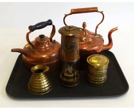 Geo copper kettle, Thomas & Williams miners lamp, Simplex copper kettle, brass money box and Weba ware jug. Unfortunately we 