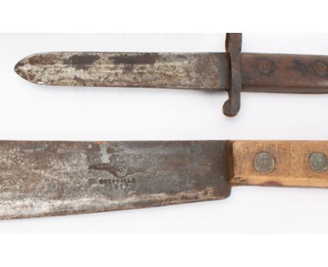 A WWI  British Army Issue machete, maker Samuel Kitchen, Birmingham, the broad single edge blade stamped with maker's mark as