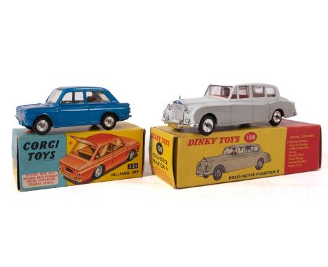 Corgi 251 Hilman Imp, bue with yellow interior and brown luggage case, spun hubs and black tyres, in a blue and yellow card b