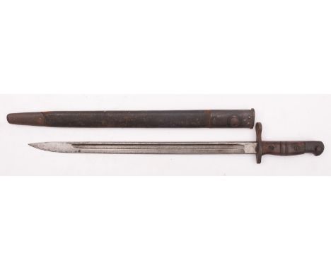 A WWI period British 1907 pattern bayonet, the straight single edge fullered blade with War Department stamps to ricasso, two