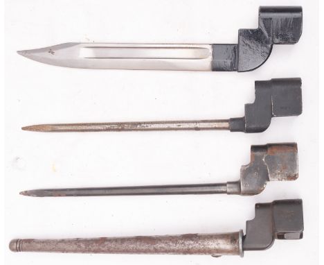 Three British Army No. 4 spike bayonet variants and a No.9 bayonet.