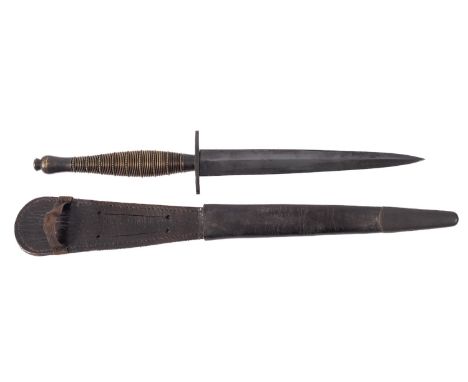 A WWII Fairbairn Sykes Fighting Knife, Second Pattern, Commercial Variant,the blued steel double edge blade over an oval hilt