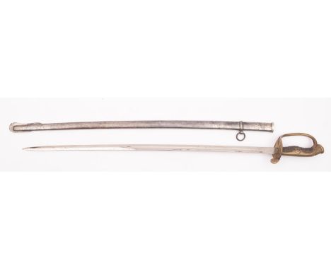 A Japanese Imperial Army sword, the slightly curved single edge fullered blade over gilt brass hilt with single quillon and b