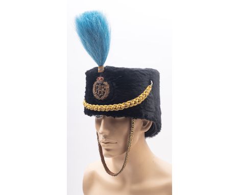 A RAF Busby, with light blue horse hair plume gilt embroidered regimental badge, with bullion loop, chain mail chin strap, bl