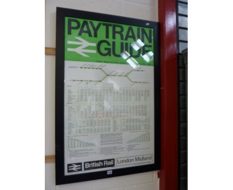 A FRAMED 1970'S BRITISH RAIL PAY TRAIN GUIDE POSTER, Derby-Stoke on Trent-Crewe service, 6th May 1974 to 4th May 1975, timeta