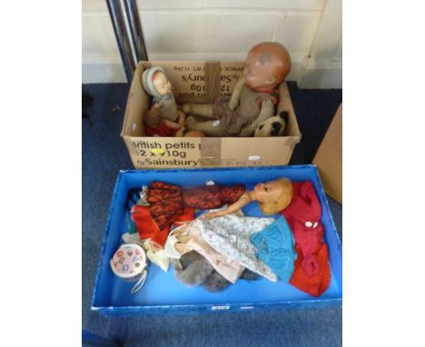 AN UNMARKED PLASTIC 1960'S DOLL, CLOTHES AND ACCESSORIES, to include Faerie Glenn wear, height of doll approximately 36cm, wi