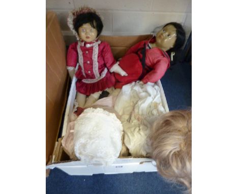 FOUR MODERN COLLECTORS DOLLS, three have nape of neck marked 'JCS', ceramic heads with painted features, cloth and wooden bod