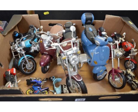 TWO BOXES OF MODERN TOY MOTORCYCLES, mostly plastic, approximately 30 models various scale ranges