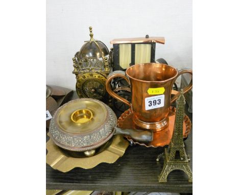 Quantity of vintage metalware and a reproduction lantern style clock