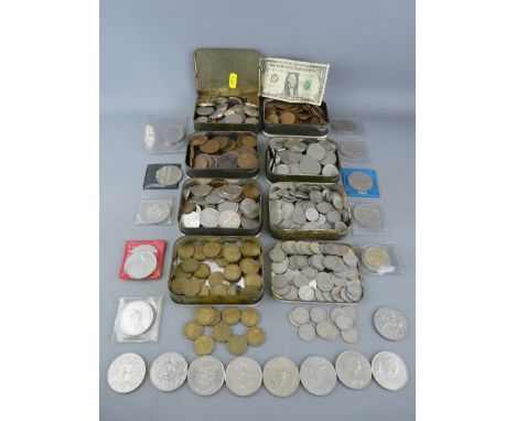 Good collection of vintage coinage and collectable crowns, mainly British including a good quantity of sixpenny pieces