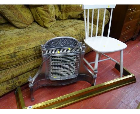 Regency style electric fire (decorative purposes only), a vintage brass fire kerb and a painted stickback side chair