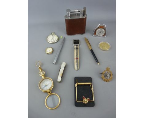 Mixed group of collectables including a jumbo table lighter, vintage pocket knife, compass magnifier etc