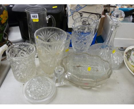 Ship's style decanter and stopper with a selection of vintage and other glassware