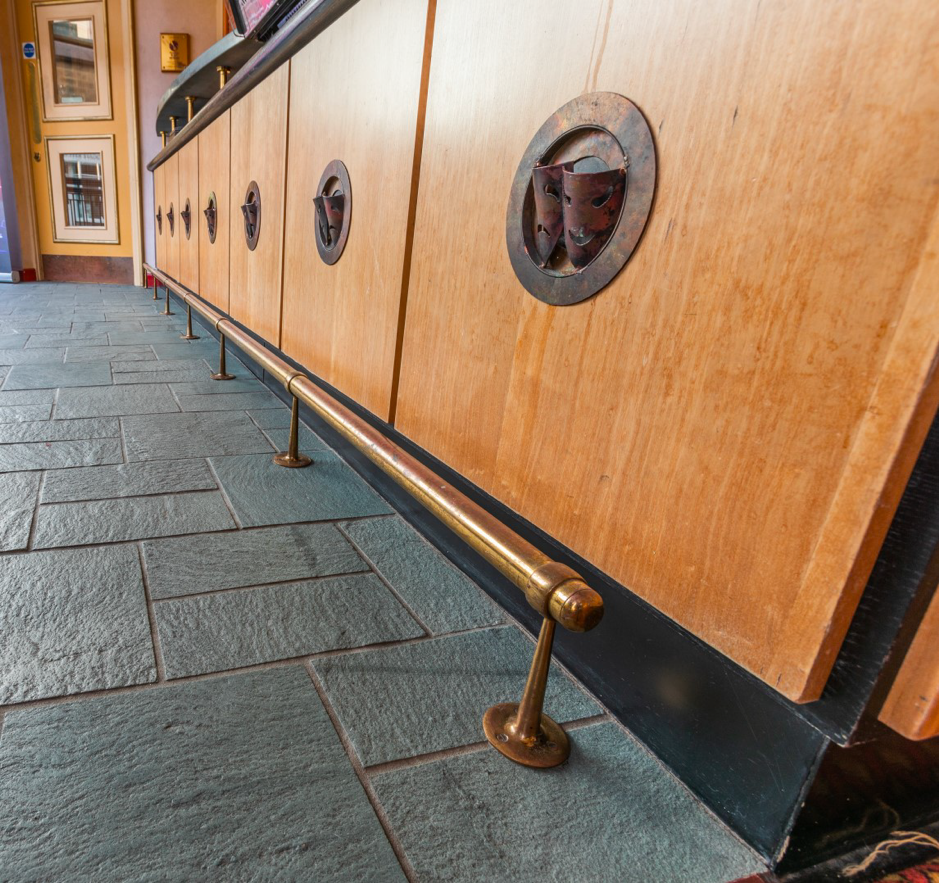 Brass Kick Rail 4320mm Long x 180mm H attached to floor and buyer to