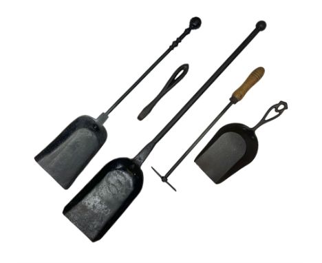 WWII Hardypick Limited Sheffield hand-forged iron fire shovel with broad arrow mark and dated 1939 L75.5cm; another by Gadd &