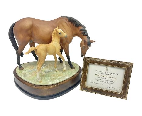 Royal Worcester Prince`s Grace and Foal, modelled by Doris Lindner, on wood base, limited edition 639/750 with framed certifi