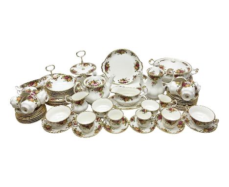 Royal Albert Old Country Roses pattern tea and dinner service, including teapot, coffee pot, two milk jugs, two open sucriers