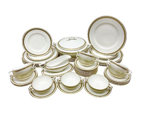 Royal Worcester Golden Anniversary pattern dinner wares, including ten dinner plates, twelve side plates, eight twin handled 