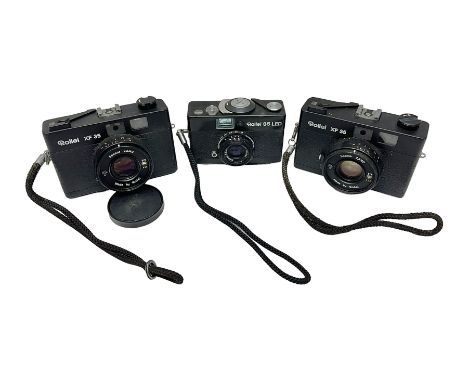 Three Rollei cameras, to include a Rollei 35 LED camera, with Triotar 3.5/40 lens and two Rollei XF 35 cameras, each with Son