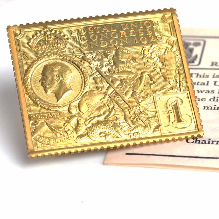 ROYAL MINT UNIVERSAL POSTAL UNION 18741974 GOLD REPLICA STAMP with