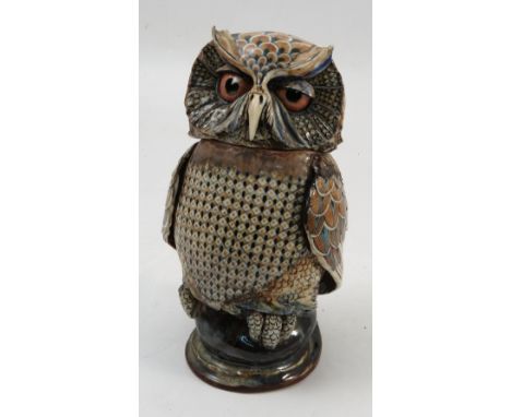 David Burnham Smith, ceramic model of an owl with lift off head, decorated with a repeating pattern, signed and dated 2004, h