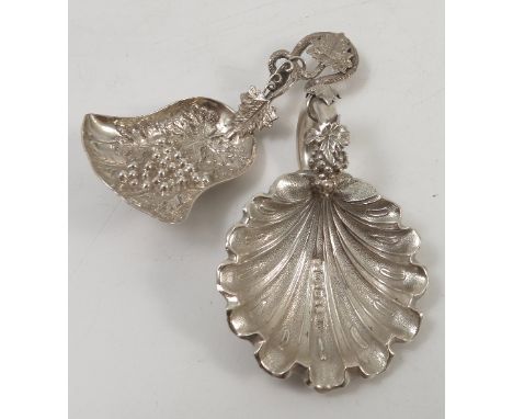 A Victorian silver caddy spoon, the bowl embossed with a grape vine, the handle formed as a vine, Birmingham 1865, maker Hill