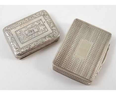 A Georgian silver vinaigrette, of rectangular form with engine turned decoration, the gilt metal grill with leaf scroll and f