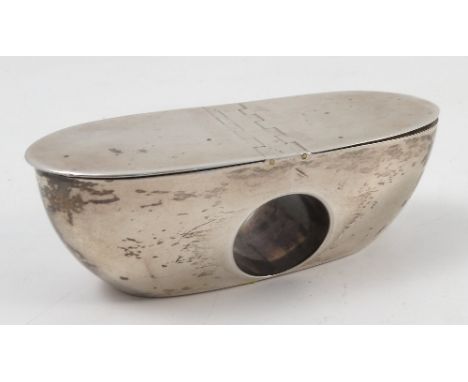 A George III silver snuff box, of navette form, with double opening and hole for thumb, London 1814, maker Peter, Ann and Wil