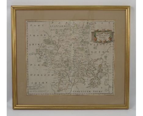 A Robert Morden Antique hand coloured map, of Worcestershire, sold by Swale Awnsham & John Churchill, 14.5ins x 16.5ins