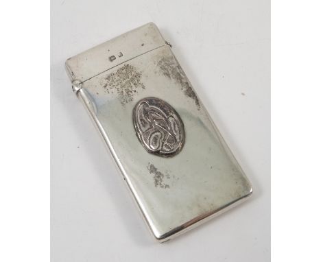 A Liberty silver card case, of rectangular form, with oval Art Nouveau motif, Birmingham 1912, Maker Liberty and Co., weight 