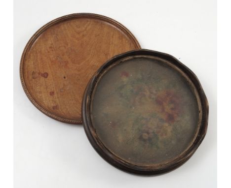 A 19th century circular mahogany tray, with chequer band inlay to the dished edge, diameter 10ins, together with a 19th centu
