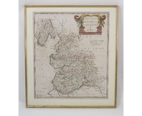 Robert Morden, an Antique hand coloured map, of The County Palantine of Lancaster, 17ins x 14.5ins