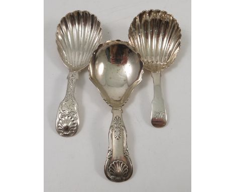 A fiddle and shell pattern caddy spoon, with bright cut engraving and shell bowl, Newcastle 1850, maker David Crawford, toget