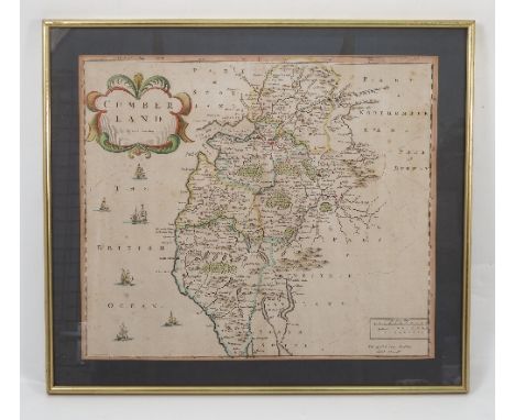 Robert Morden, an Antique hand coloured map, of Cumberland, 14.5ins x 16.5ins