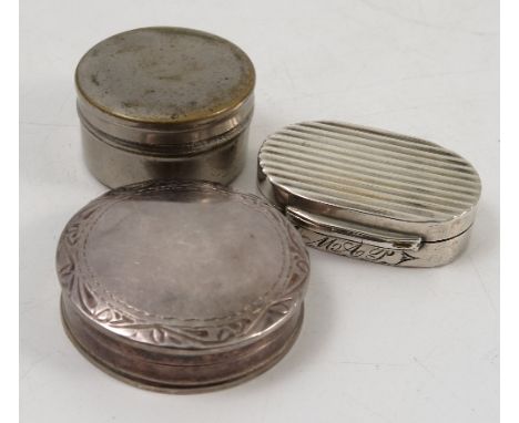 A George III silver patch box, by Joseph Taylor, Birmingham 1800, of oval outline with reeded decoration, monogrammed, length