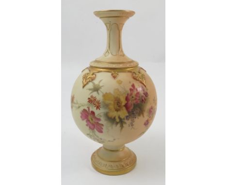 A Royal Worcester blush ivory vase, the bulbous body decorated with flowers, shape number 1851, circa 1897, height 10.25ins 