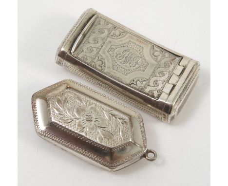 A George III silver snuff box, of curved rectangular form, with bright cut decoration, having initials, Birmingham 1809, make