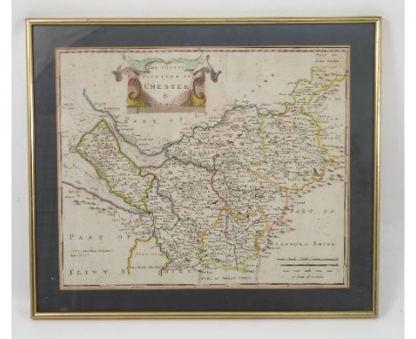 Robert Morden, an Antique hand coloured map, of The County Palantine of Chester, 13.5ins x 16.5ins