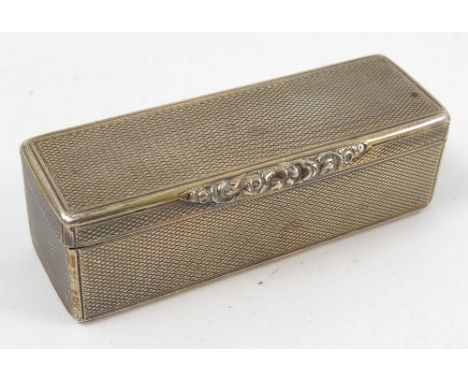 A Georgian silver table snuff box, with engine turned decoration and floral clasp, London 1821, maker Charles Rawlings