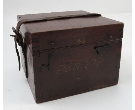 A mahogany compass box, the interior of lid with paper work for The Kelvin Bottomley & Baird Naval Compass, with gilt stencil