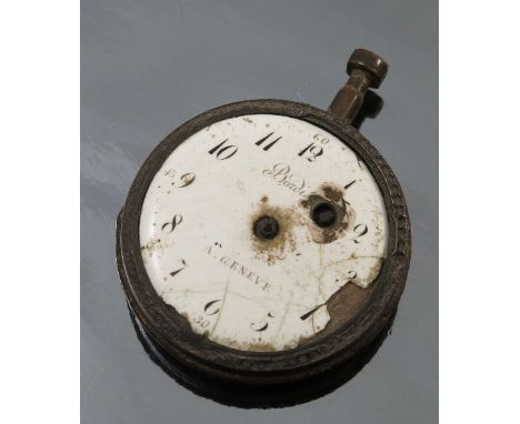 A French 18th century open face pocket watch, the enamel dial inscribed Bordier A Geneve, with verge movement, the case stamp