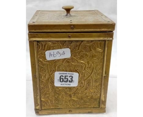 SQUARE BRASS EMBOSSED TEA CADDY