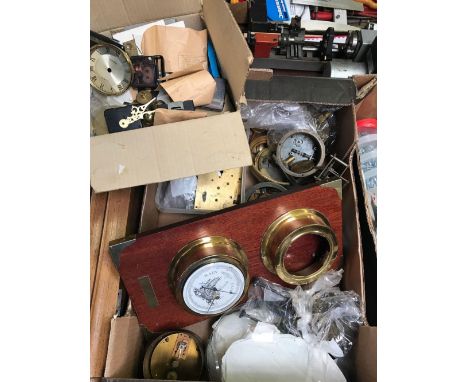 TRAY OF CLOCK MOVEMENTS, DIALS, GLASSES ETC